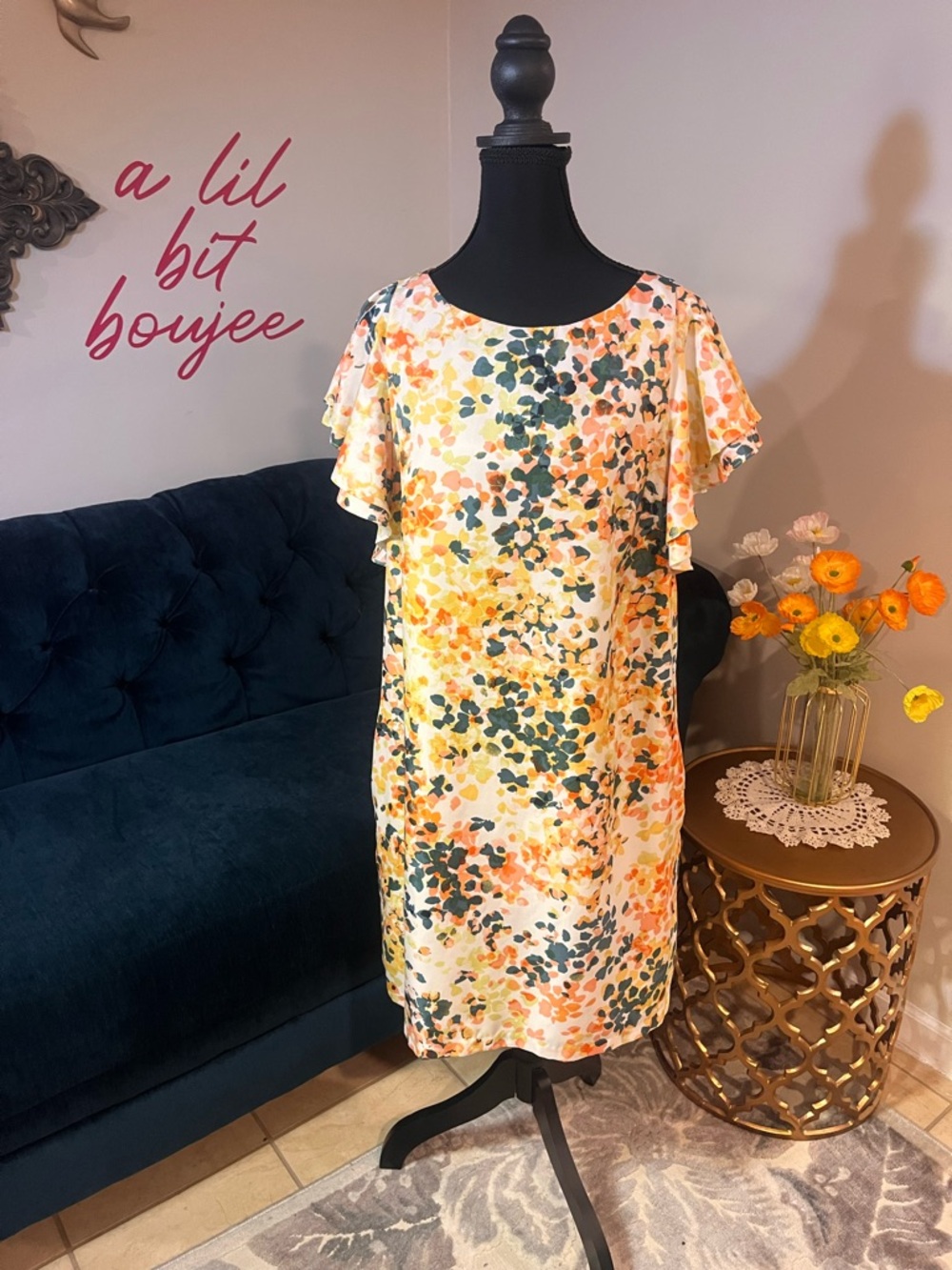 Donna Morgan Yellow and Orange Floral Shift Dress